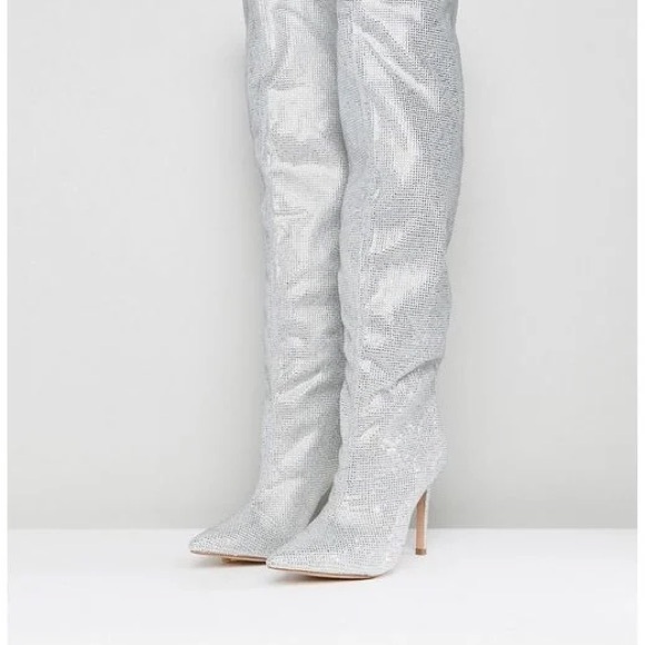 ALDO SIZE 5  Silver Women's Knee-High Boots - Picture 1 of 6
